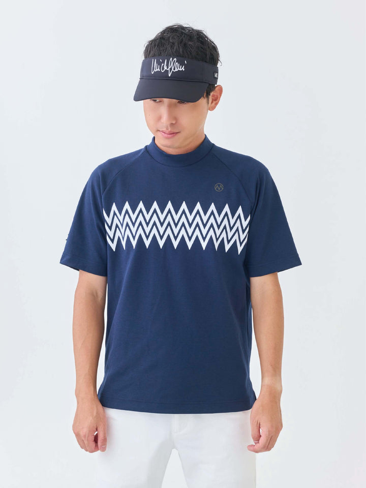 エアリー天竺３Mプリント半袖モックネック