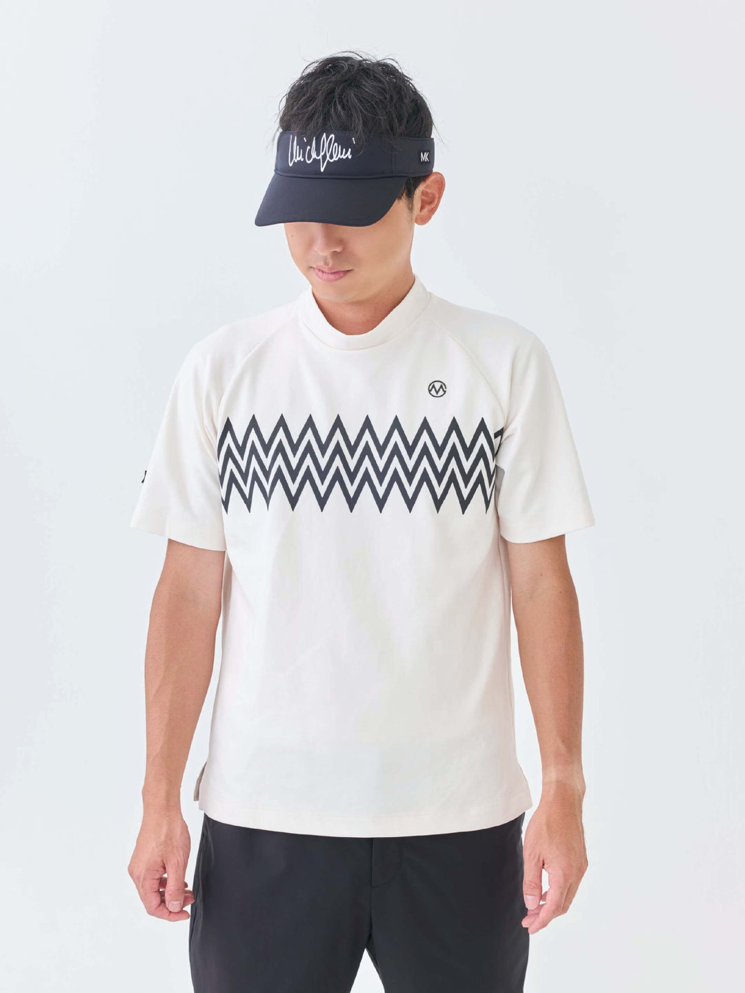 エアリー天竺３Mプリント半袖モックネック