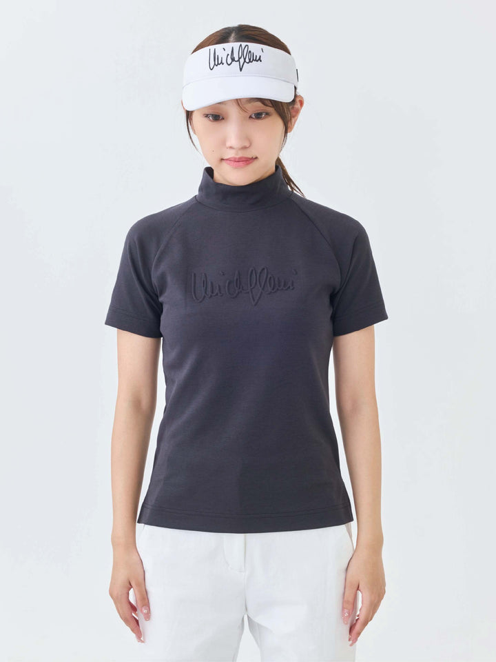 エアリー天竺エンボスサインロゴ半袖モックネック