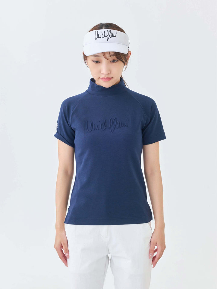 エアリー天竺エンボスサインロゴ半袖モックネック