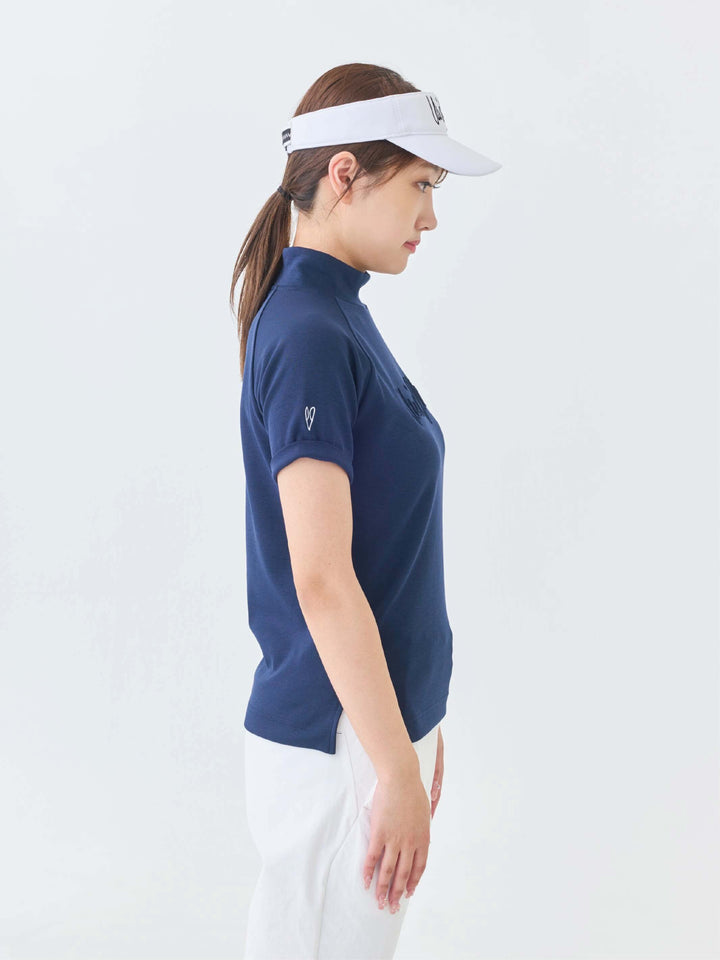 エアリー天竺エンボスサインロゴ半袖モックネック