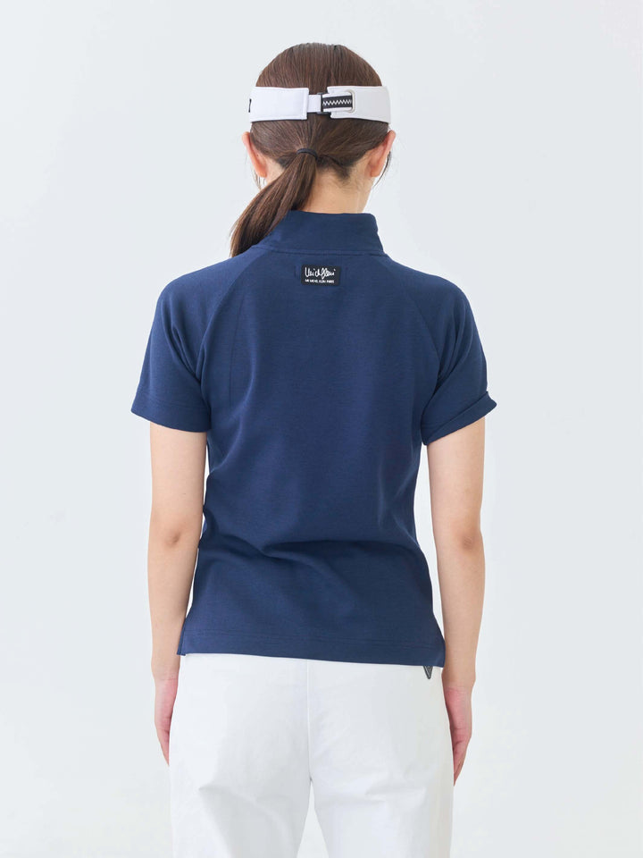 エアリー天竺エンボスサインロゴ半袖モックネック