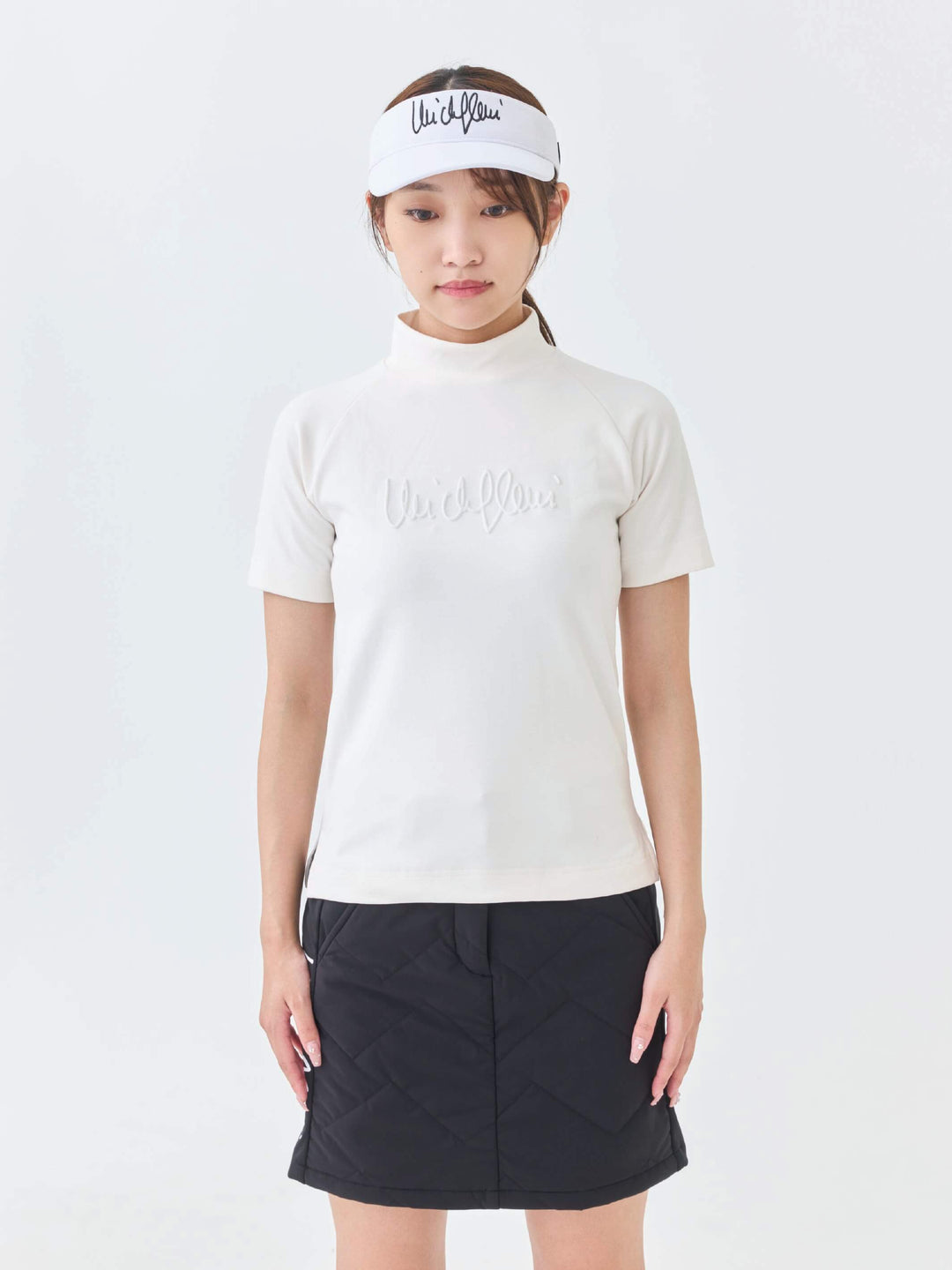 エアリー天竺エンボスサインロゴ半袖モックネック