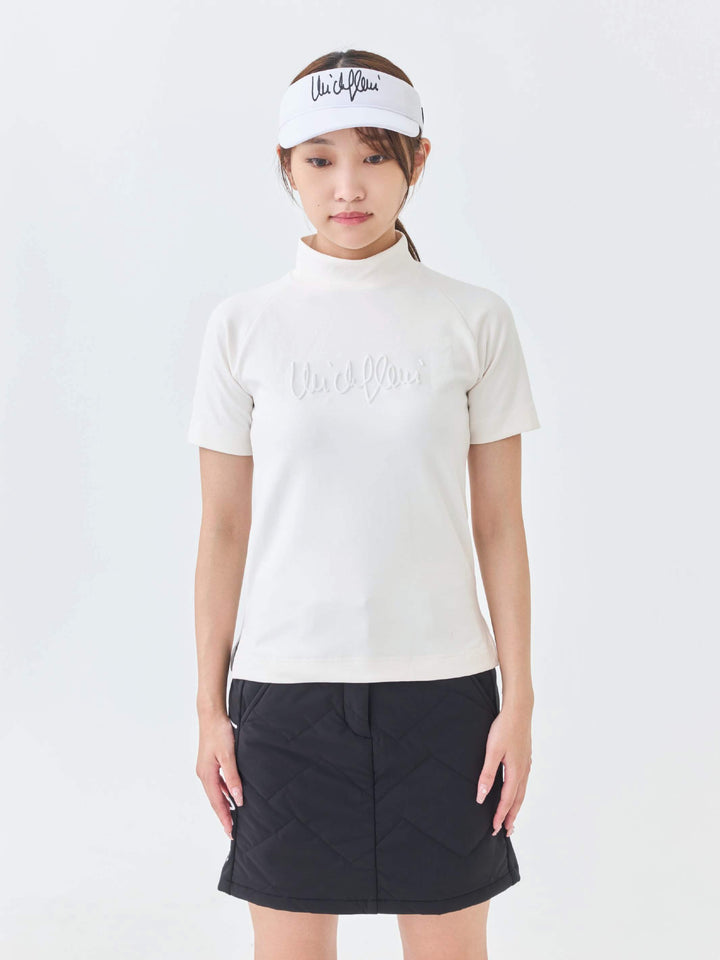 エアリー天竺エンボスサインロゴ半袖モックネック