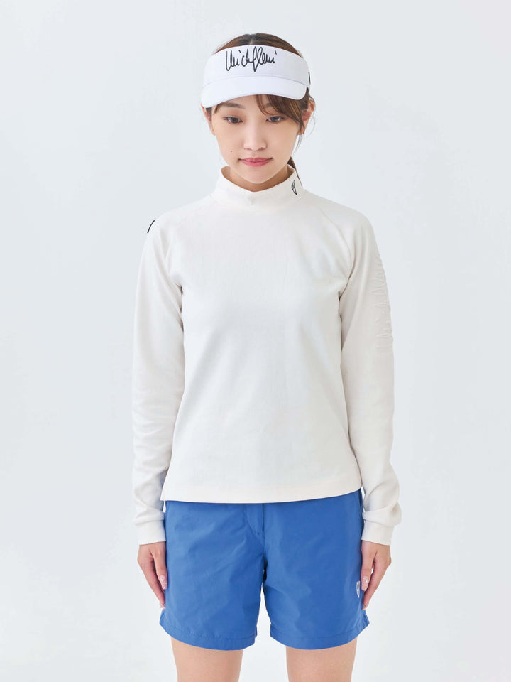 エアリー天竺エンボスサインロゴ長袖モックネック