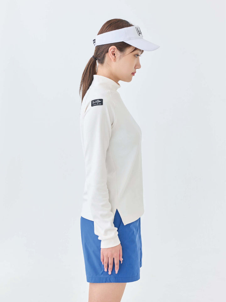 エアリー天竺エンボスサインロゴ長袖モックネック