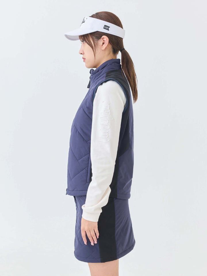 撥水ストレッチキルトフーディーベスト