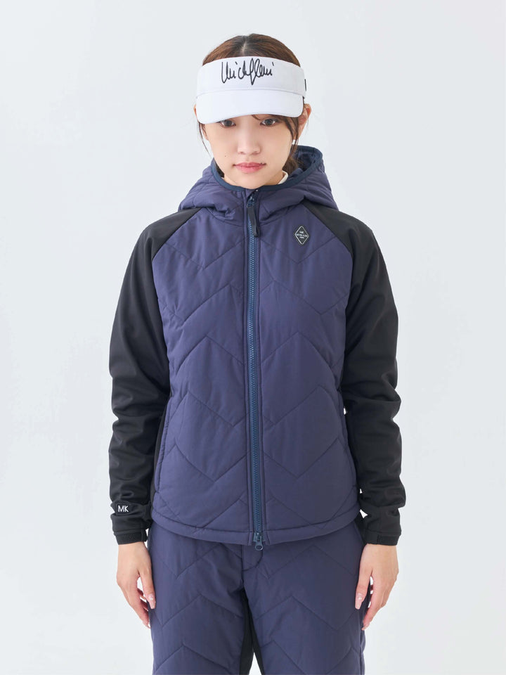 撥水ストレッチキルトフーディーブルゾン